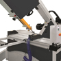 Pneumatic clamping system for straight and bevel cuts, adjustable length